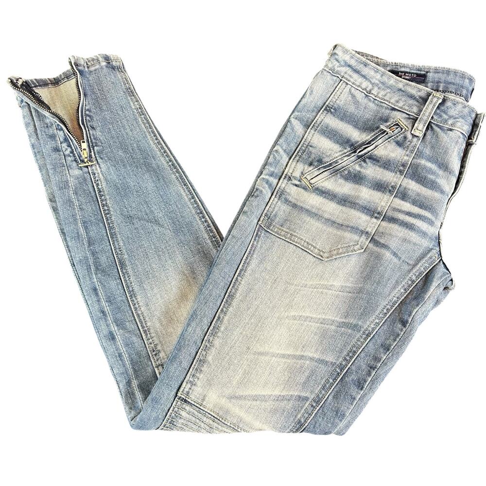 Vigoss Jeans Women Size 29 Blue The Motto Skinny Zip Ankle Stonewash Biker Denim - Picture 5 of 11